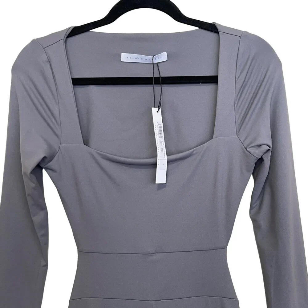 Susana Monaco Jumpsuit Gray Jersey Long Sleeve Cutout Size Small NWT - Picture 3 of 8